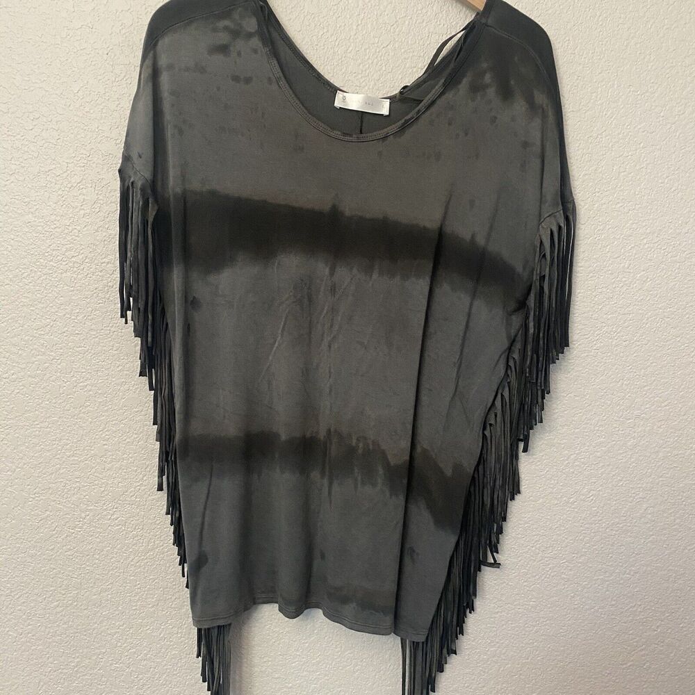 Simi Sue Top Womens Large Gray Fringed Rocker Bohemian Hippie Trendy